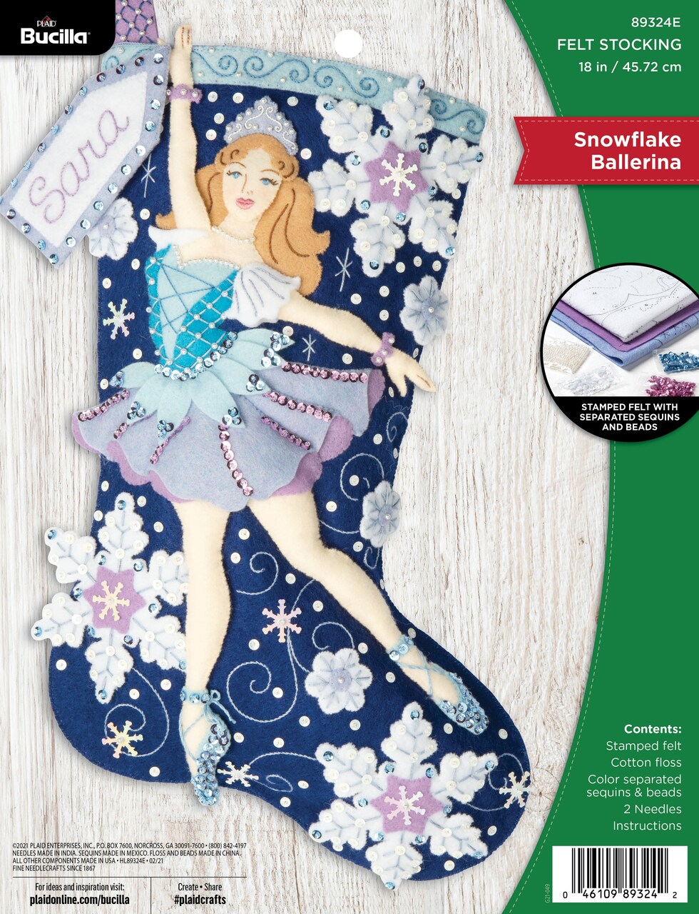 Bucilla Felt Stocking Applique Kit 18" Long-Snowflake Ballerina